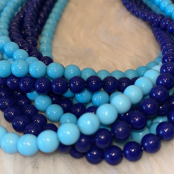 Beautiful blue glass bead chunky multi strand statement necklace/bracelet set - Picture 5 of 13
